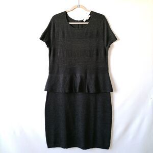 NWT Ann Taylor LOFT Women's Charcoal Gray Short Sleeve Sweater Dress Size Large
